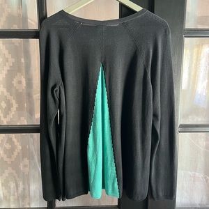 Lafayette 148 black and teal long sleeve cotton top